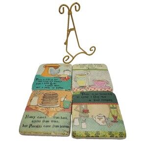 Kitchen Themed Stone Coasters With Display Stand Set of 4 by Curly Girl Design